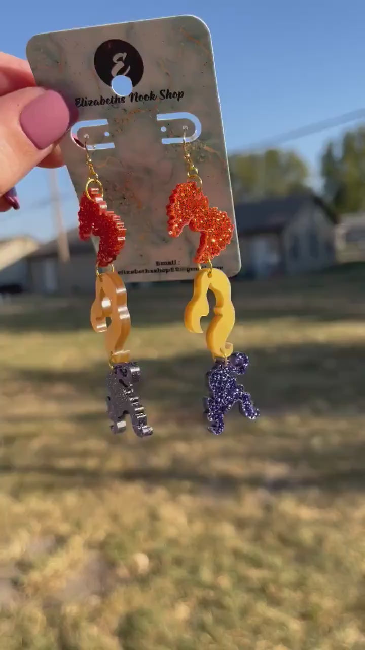 Sanderson Sister Inspired Earrings | Acrylic Earrings | Glotter Acrylic Earrings | Halloween Earrings | Dangle Acrylic Earrings |