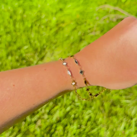 Noir Clover Chain Bracelet | Stainless Steel Water Resistant | Black White Enamel Jewelry