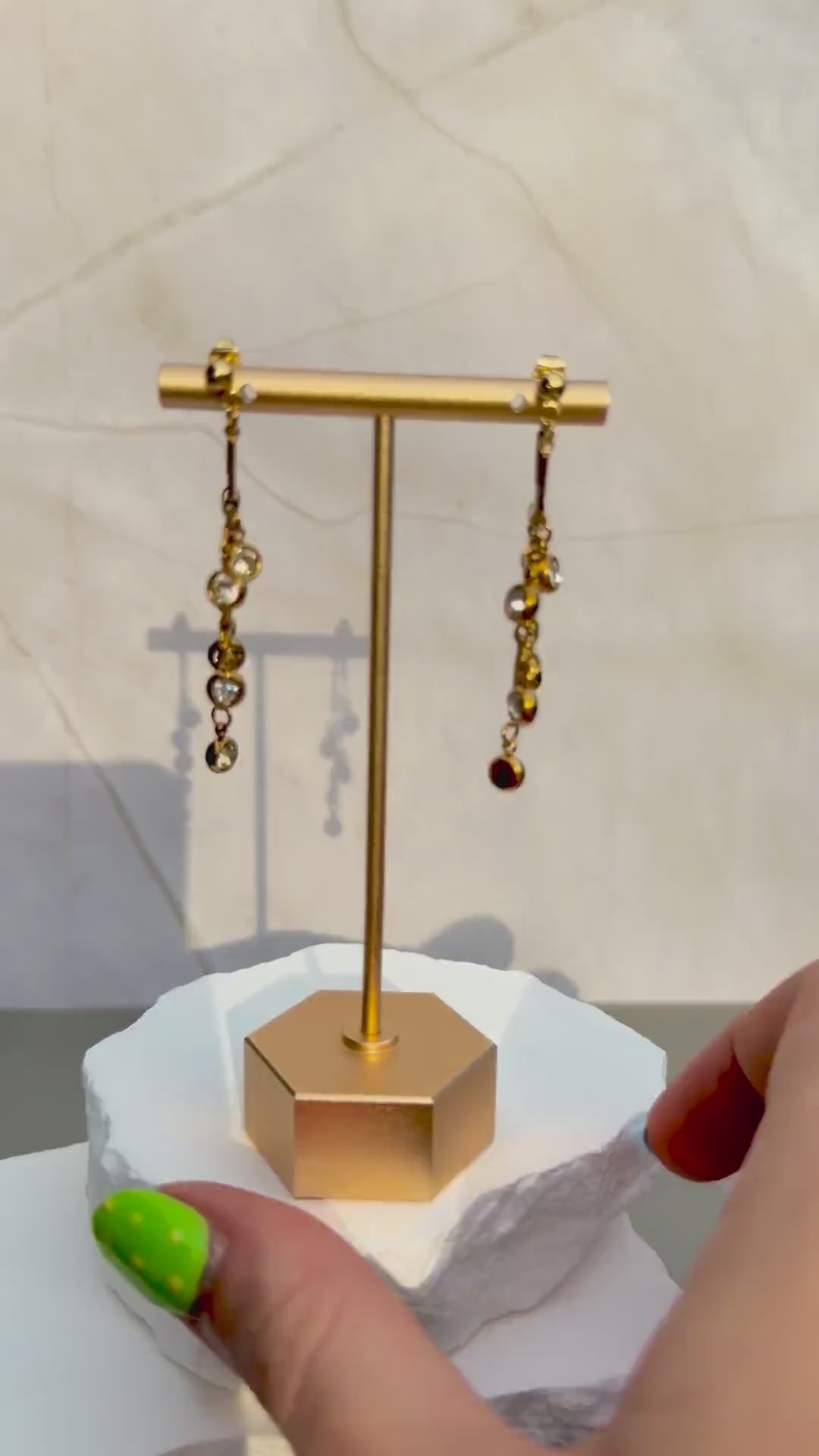 Cascade Crystal Earrings | Stainless Steel Bar & Crystal Drop