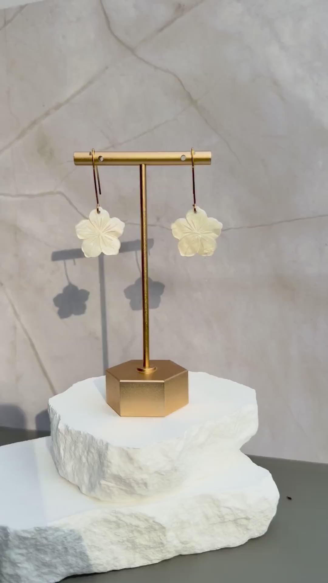 Mother of Pearl Flower Earrings | Carved Shell Charm