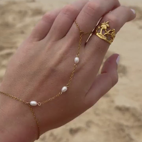 Pearl Tide Hand Chain | Stainless Steel Water Resistant | Summer Beach Ocean Jewelry |
