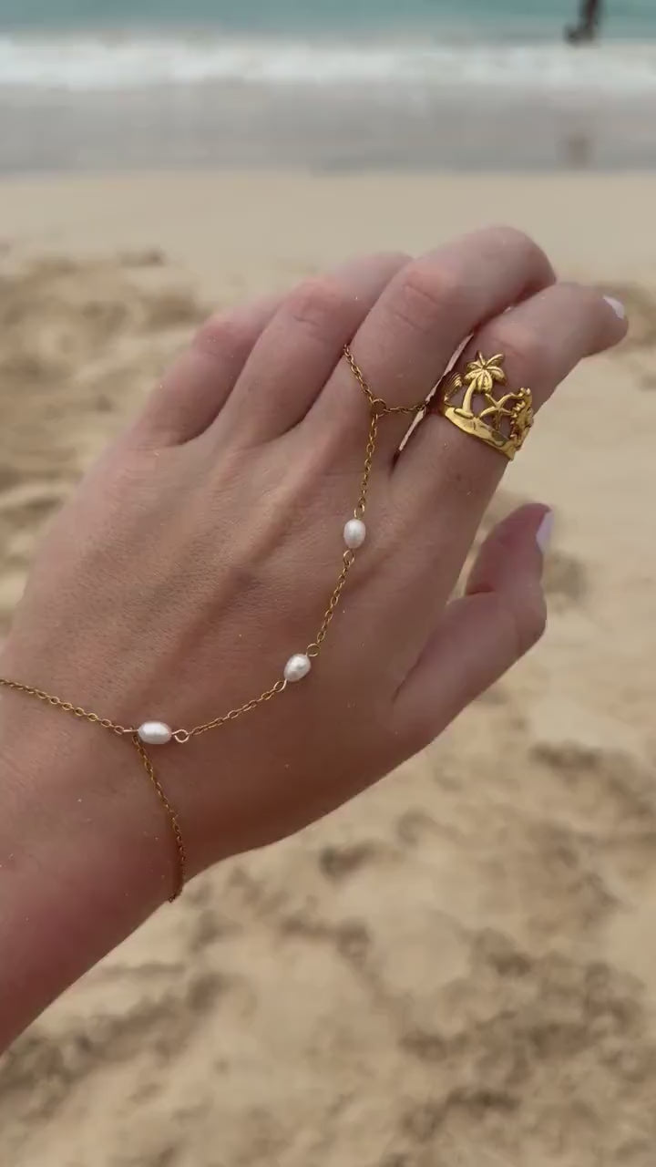 Pearl Tide Hand Chain | Stainless Steel Water Resistant | Summer Beach Ocean Jewelry |