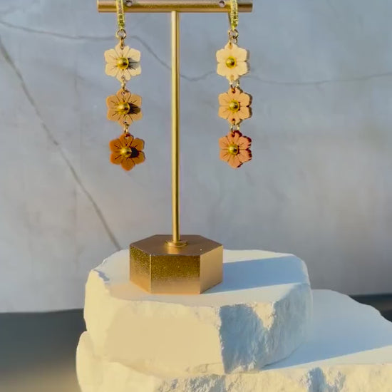 Toffee Bloom Earrings | Tiered Acrylic Flower Dangle Earrings | Neutral Fall Jewelry