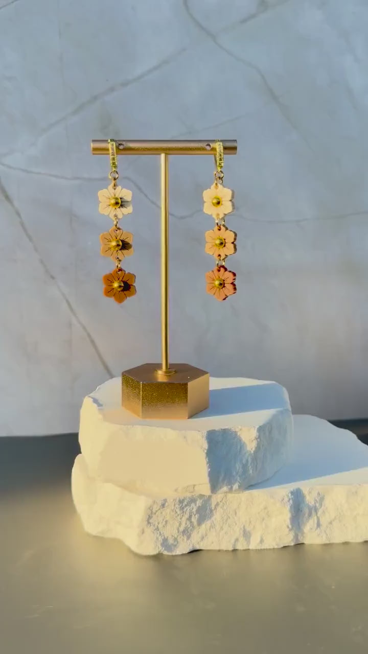 Toffee Bloom Earrings | Tiered Acrylic Flower Dangle Earrings | Neutral Fall Jewelry