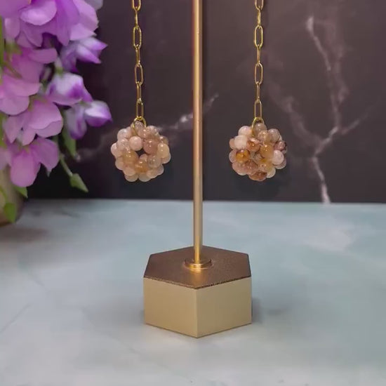 Paperclip Chain Stone Dangle Earrings | Natural Stone Gemstone Earrings | Earrings for Women | Simple Professional Gold Jewelry |