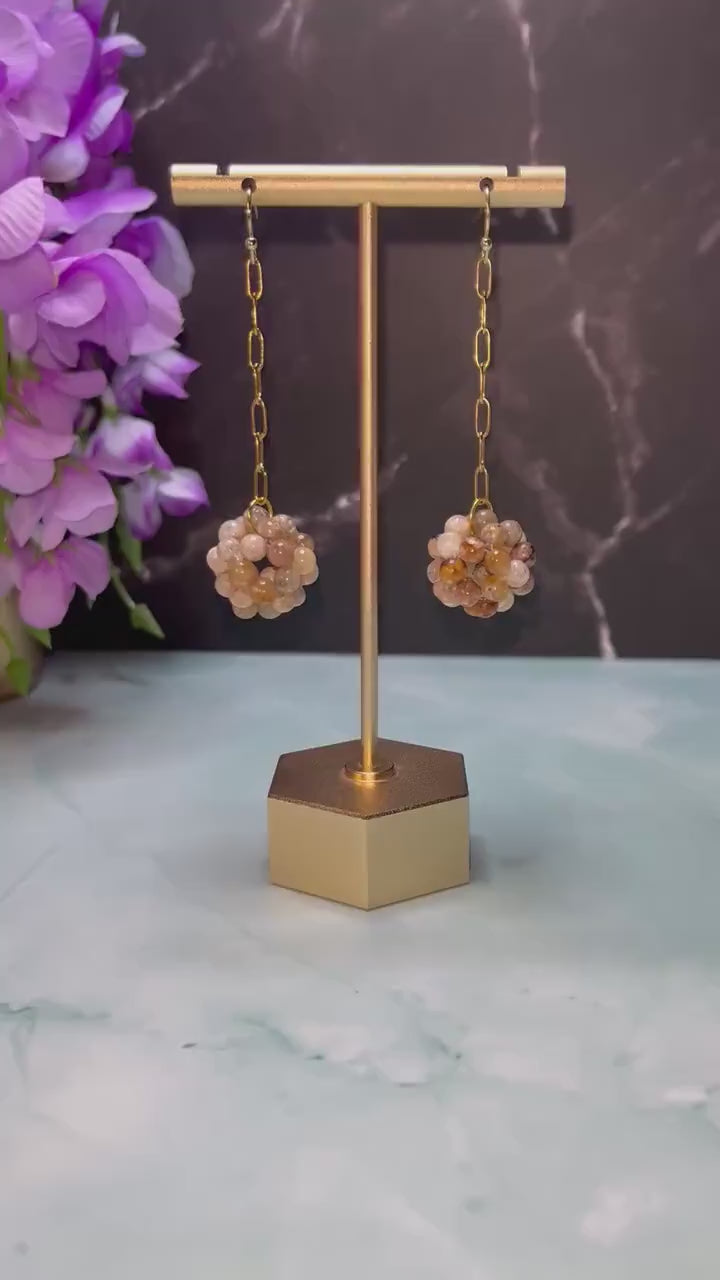 Paperclip Chain Stone Dangle Earrings | Natural Stone Gemstone Earrings | Earrings for Women | Simple Professional Gold Jewelry |