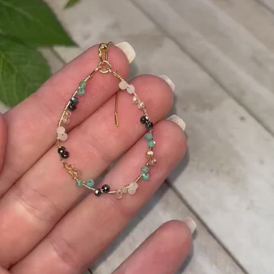 Gold Wire Wrapped Hoop Earrings | Multi Color Beads | Elegant Minimalist Jewelry for Women | Gold Wrapped Jewelry | Teardrop Gold Earrings