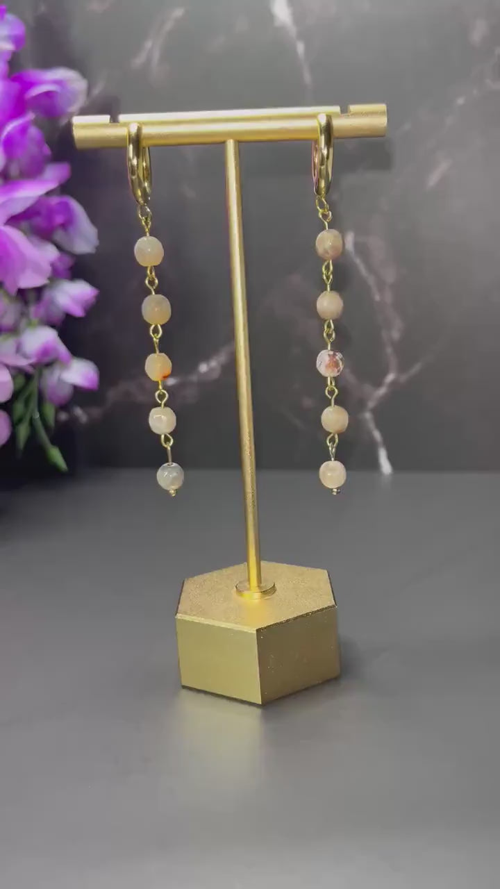 Chunky Gold Hoop Earrings | Agate Stone Drop Earrings | Earthy Natural Color Earrings | Minimalist Everyday Wear | Stainless Steel Hoops |