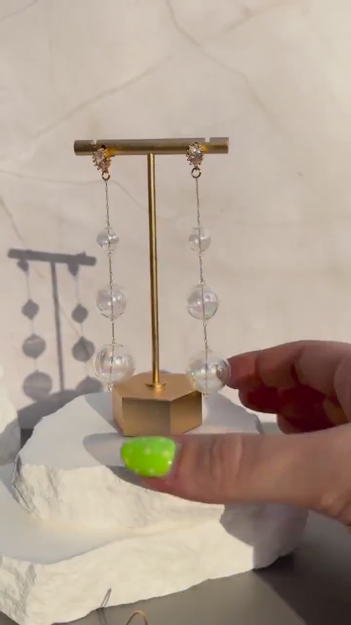 Iridescent Bubble Drop Earrings | 18k Gold Plated with CZ