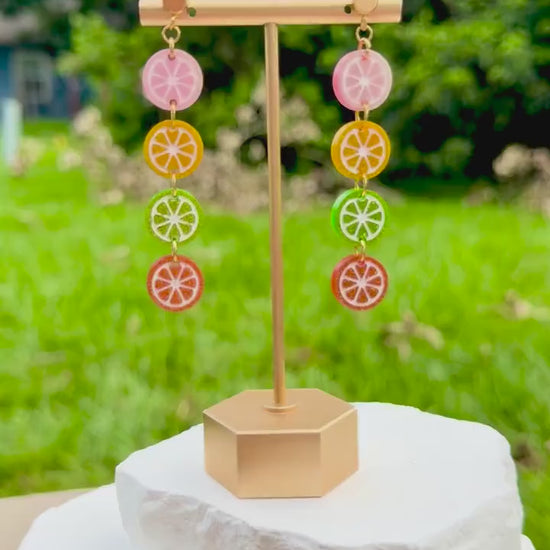 Rainbow Citrus Slice Earrings | Hand Painted Glitter Acrylic