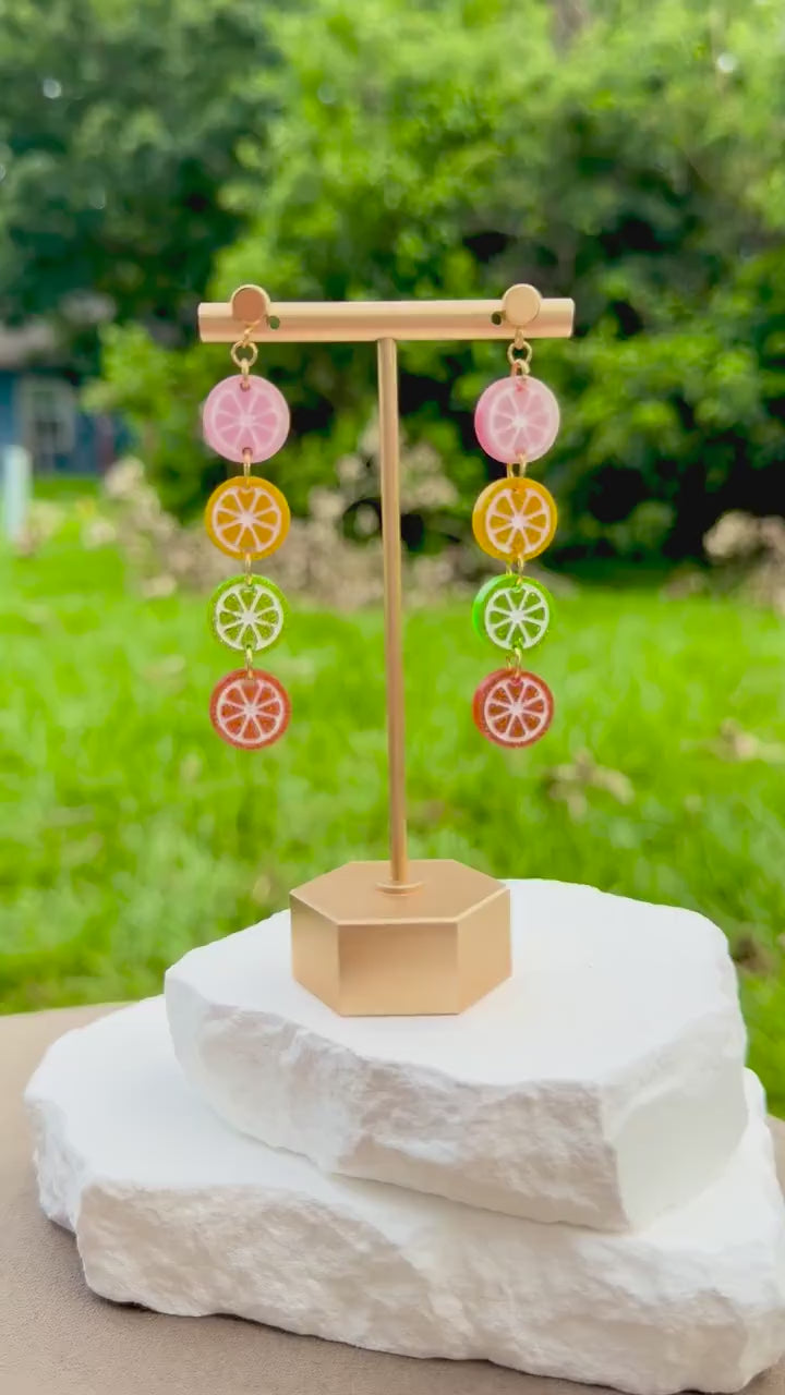 Rainbow Citrus Slice Earrings | Hand Painted Glitter Acrylic