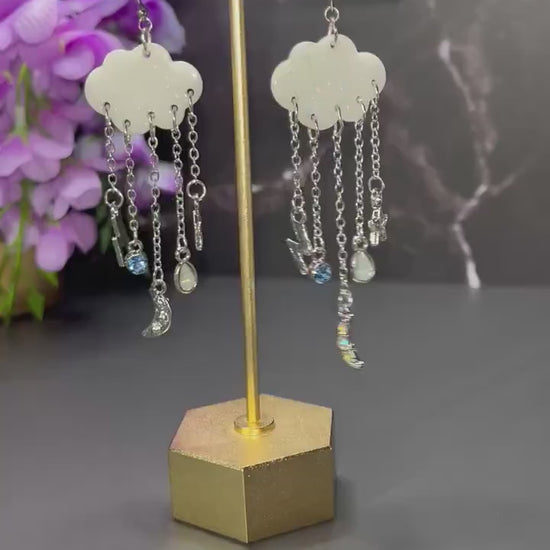 Cloud Earrings | Dangle Sparkle Cloud Earrings | Silver Jewelry | Lightweight Resin Cloud Dangle | Thunderstorm | Jewelry for Women |