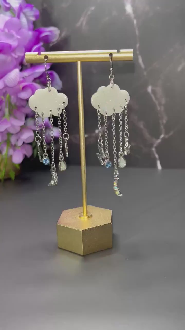Cloud Earrings | Dangle Sparkle Cloud Earrings | Silver Jewelry | Lightweight Resin Cloud Dangle | Thunderstorm | Jewelry for Women |