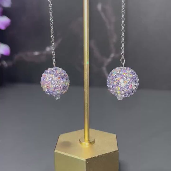 Sparkly Purple Rhinestone Earrings | Lightweight Drop Earrings for Women | Sparkly Light Purple Earrings | Fun Party Game Day | Simple |
