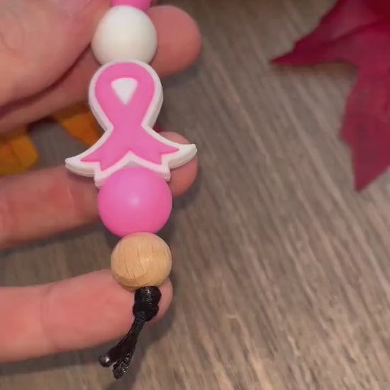 Breast Cancer Awareness Keychain | Pink & White Keychain | Silicone Beaded Keychain | Pink Ribbon Keychain | Gifts for Family Friends |