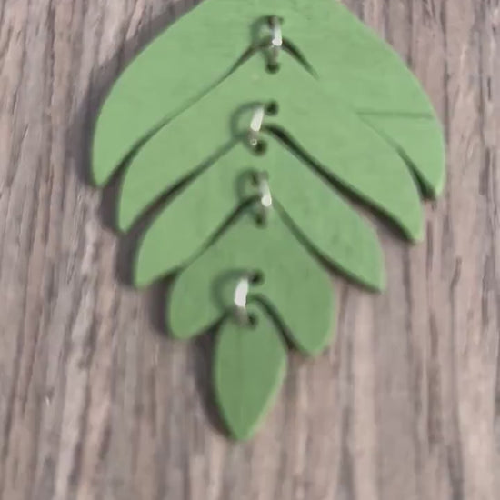 Wood Layered Leaf Earrings | Wooden Silver Dangle Leaf Earrings Women | Fall Summer Stacked Leaf Earrings | Silver Jewelry for Women |