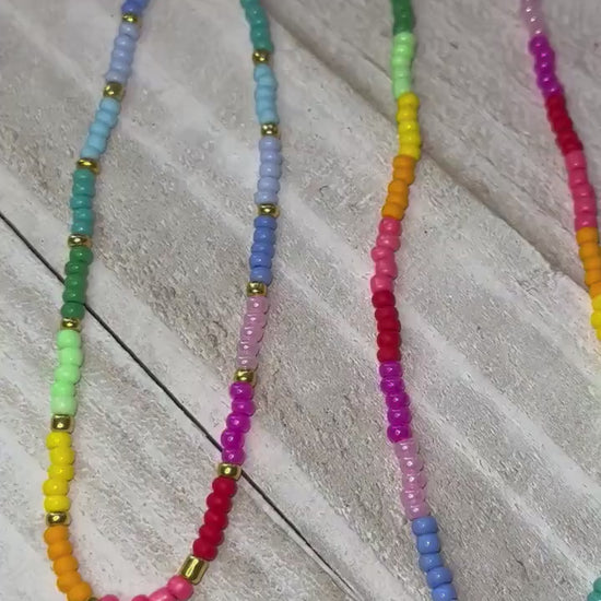 Rainbow Seed Bead Necklace | Summer Necklaces for Women | Colorful Vibrant Simple Necklace | Necklaces for Layering | Y2K Trendy Jewelry
