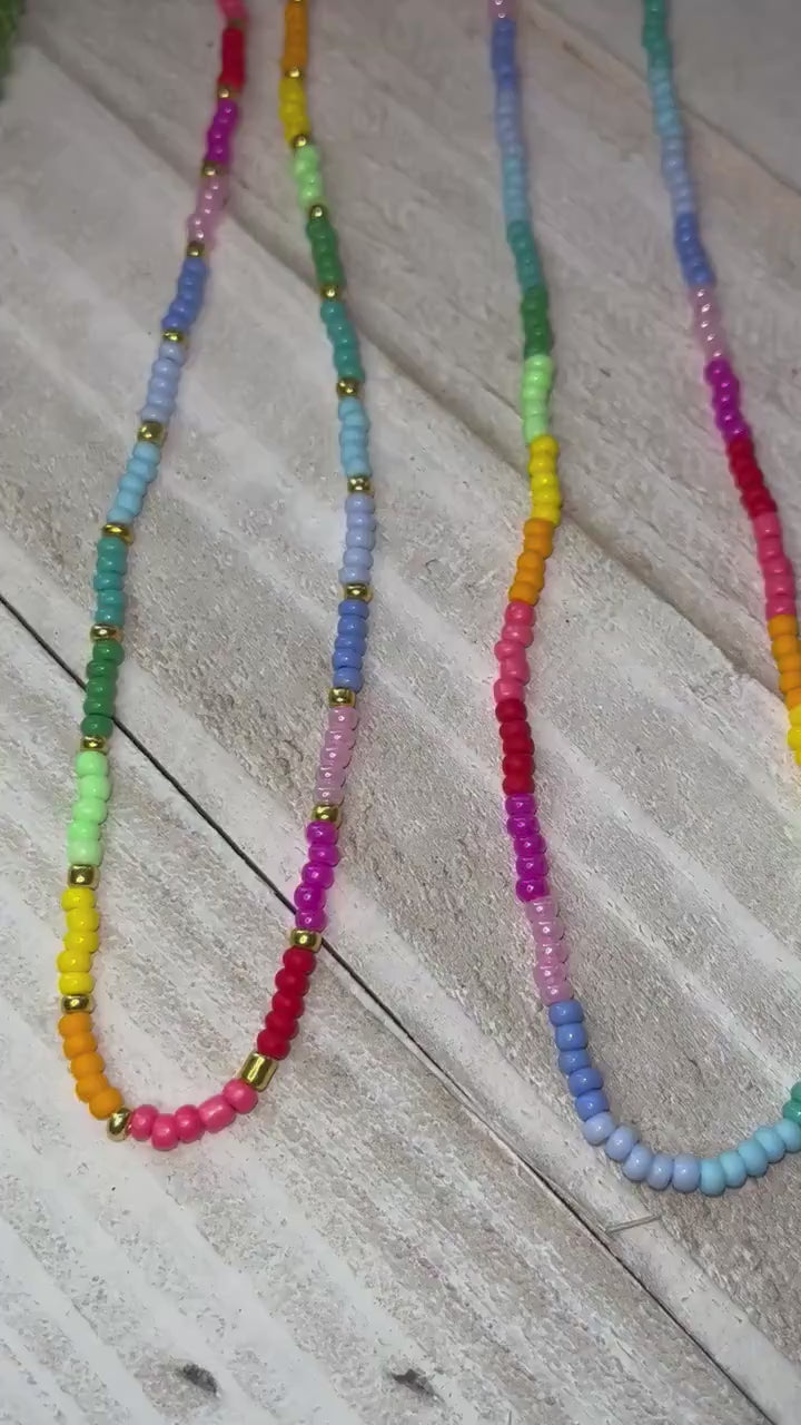Rainbow Seed Bead Necklace | Summer Necklaces for Women | Colorful Vibrant Simple Necklace | Necklaces for Layering | Y2K Trendy Jewelry