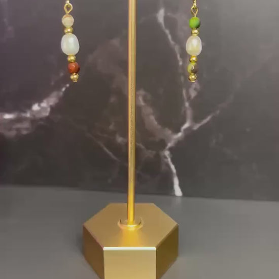 Dainty Gemstone Earrings for Women | Dainty Small Earrings | Gemstone Pearl Earrings | Gifts for Women | Lightweight Huggie Hoop Earrings |