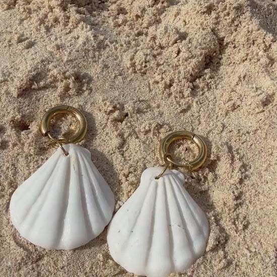 Seashell Statement Hoops | Stainless Steel Water Resistant Hoops | Beach Summer Ocean Earrings |