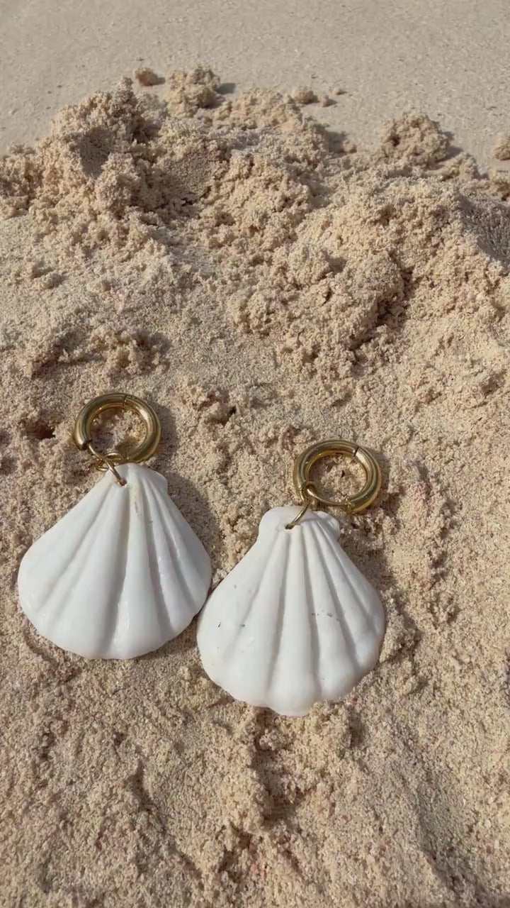 Seashell Statement Hoops | Stainless Steel Water Resistant Hoops | Beach Summer Ocean Earrings |