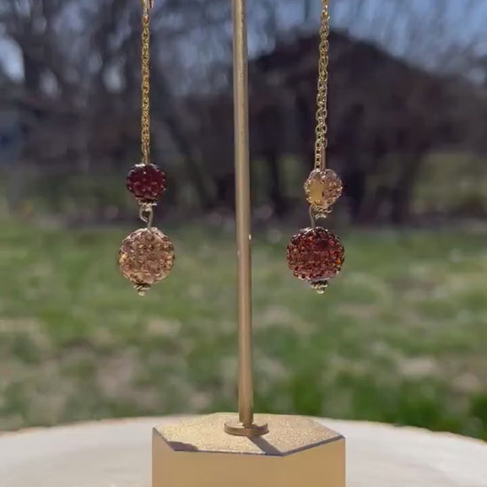 Brown Sparkle Dangle Earrings | Dainty Gold Statement Earrings | Sparkly Brown Mismatched Dangle Earrings | Stainless Steel Earrings |