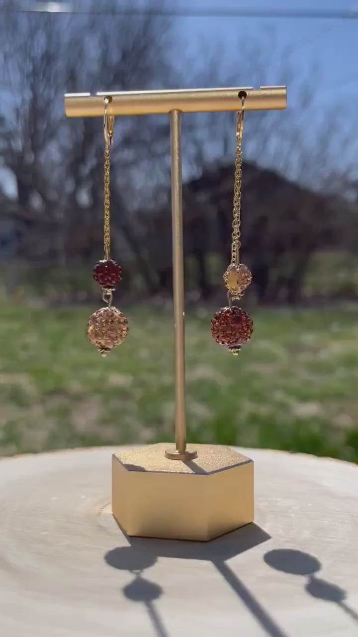 Brown Sparkle Dangle Earrings | Dainty Gold Statement Earrings | Sparkly Brown Mismatched Dangle Earrings | Stainless Steel Earrings |