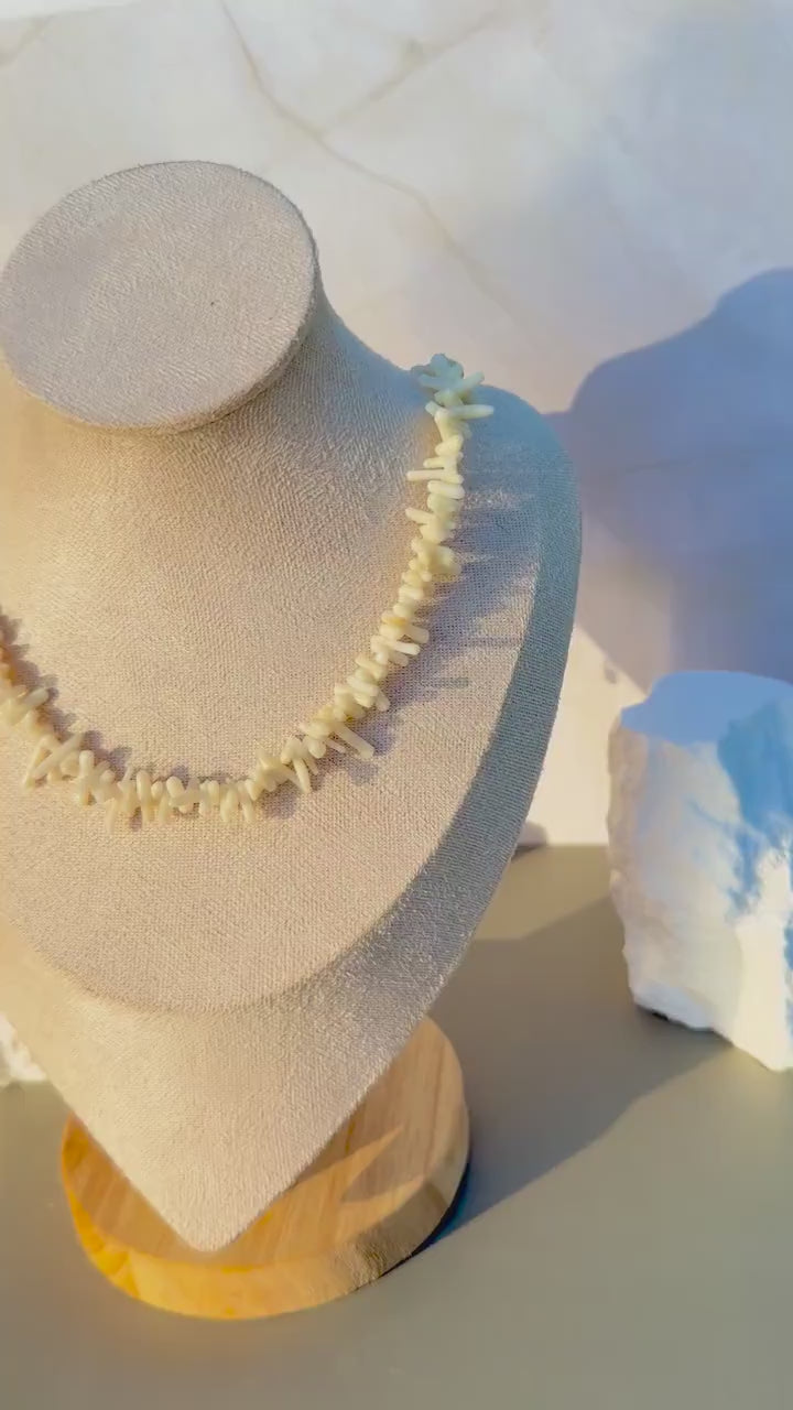 Coastal Coral Necklace | Natural Shell Chip Design | Beachy Ivory Boho Jewelry